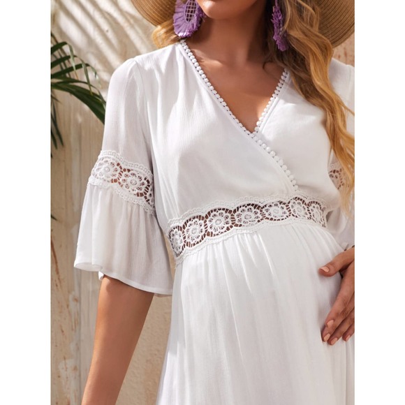 Maternity Lace Insert Ruffle Hem Dress - Picture 4 of 11